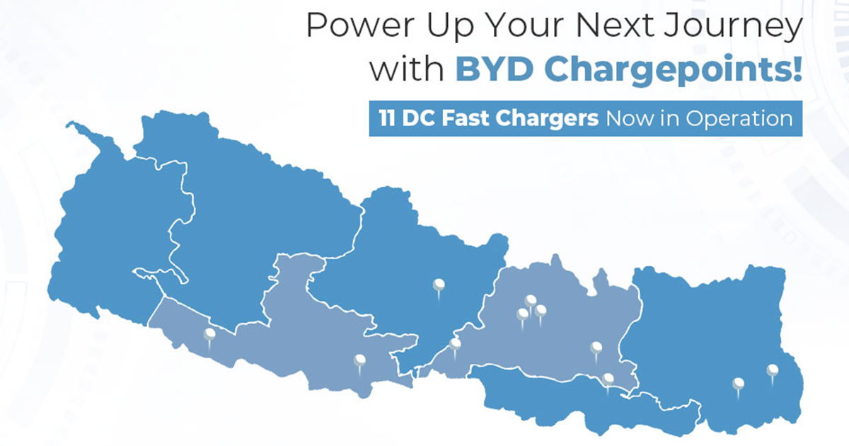 BYD Nepal Installs 11 DC Chargers In Major Cities Across Nepal